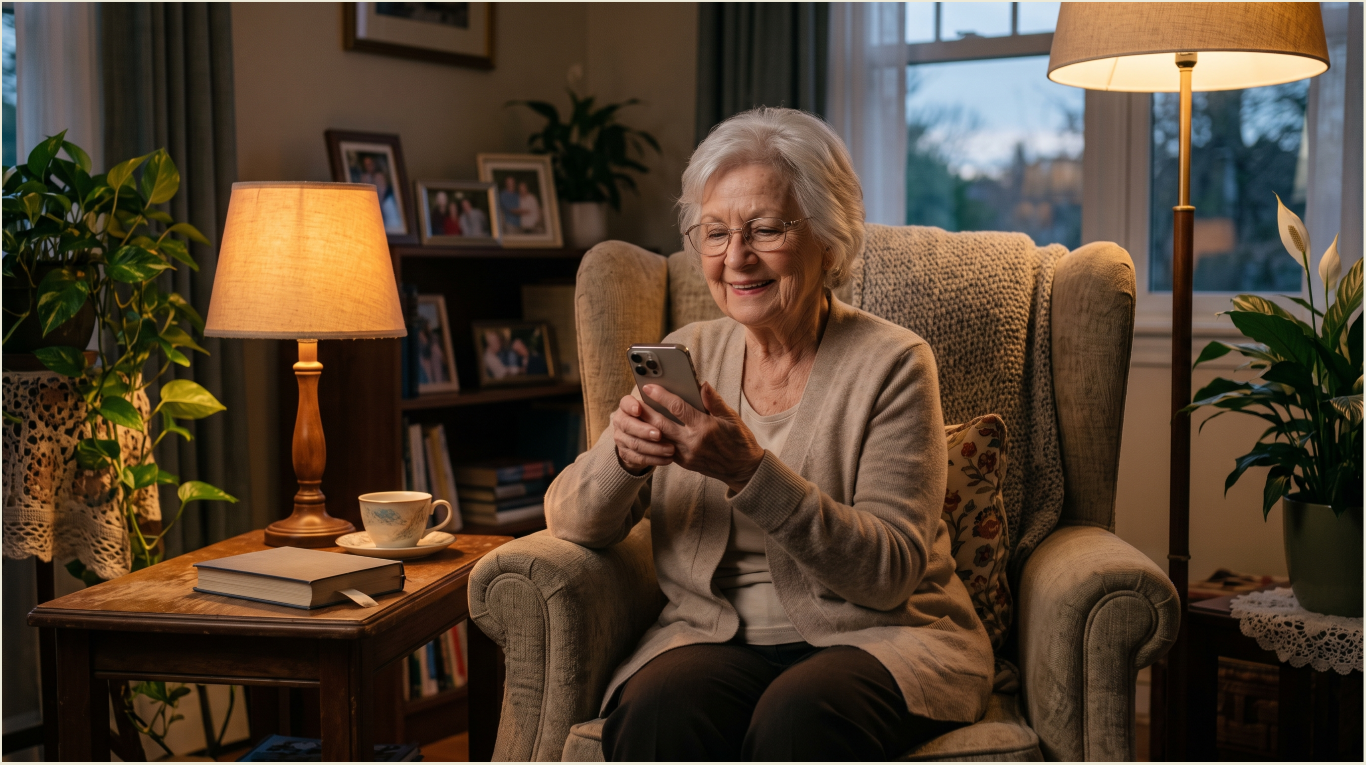Betty-Sue using her AI companion for photo shoot (Medium)